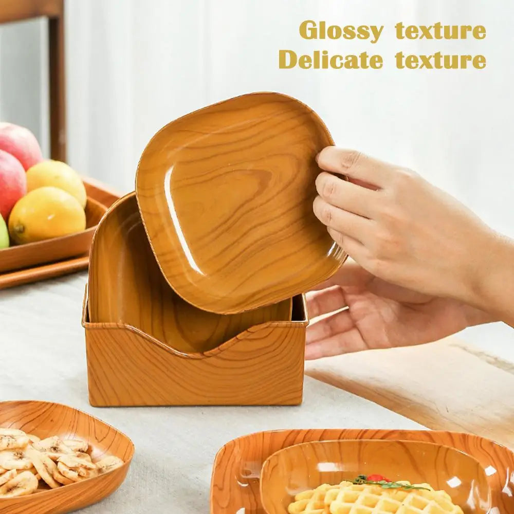 Wood-Grain PP Square Plates — Assorted Packs