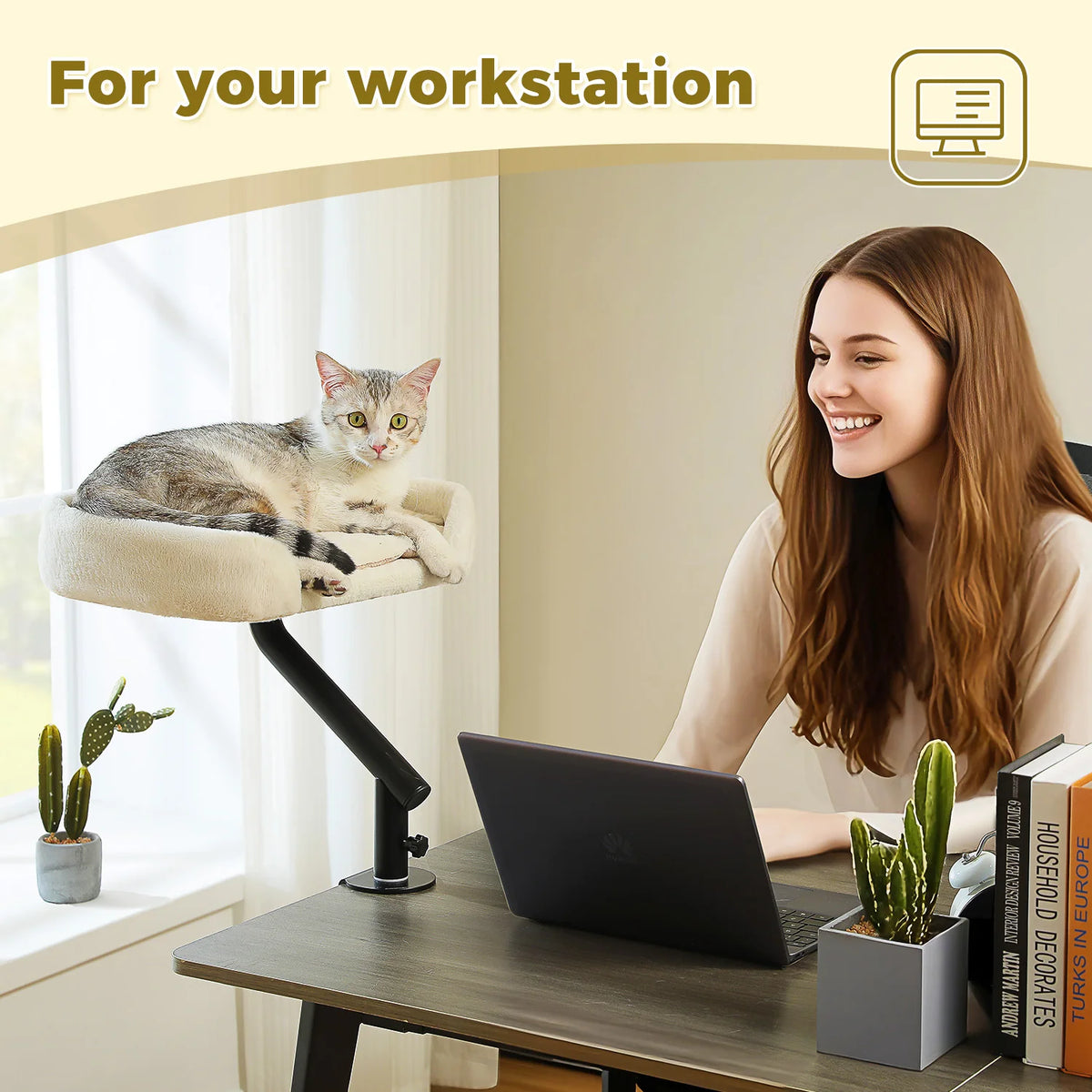 360° Rotating Desk-Mounted Cat Bed