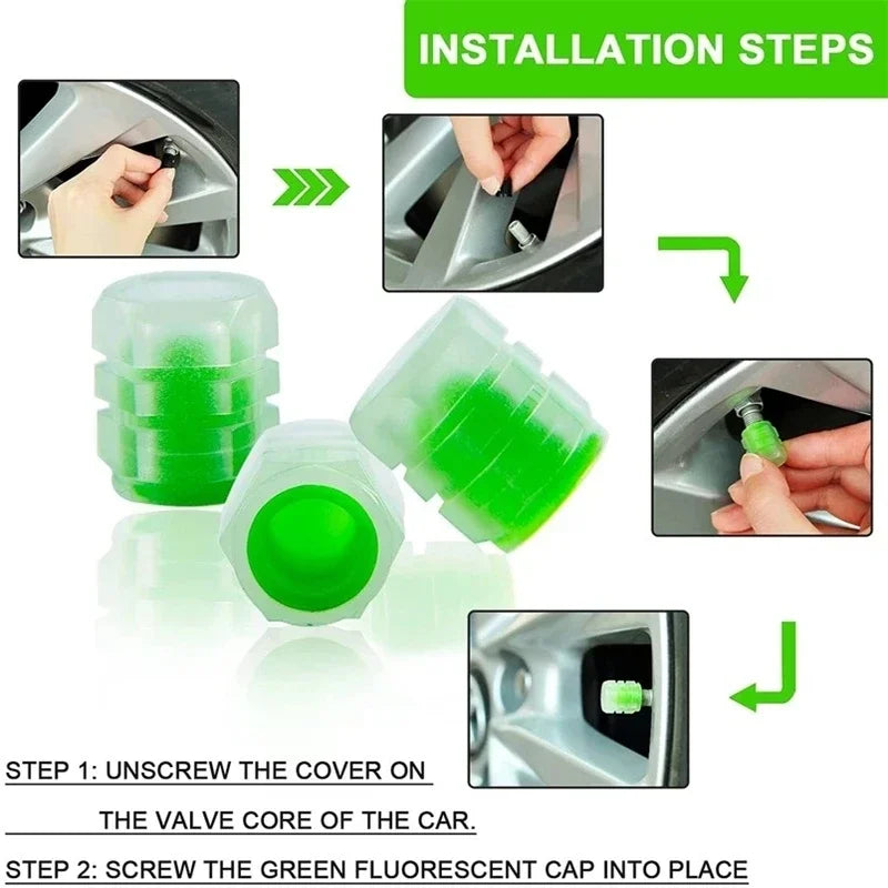 Luminous ABS Tire Valve Caps – Set of 4