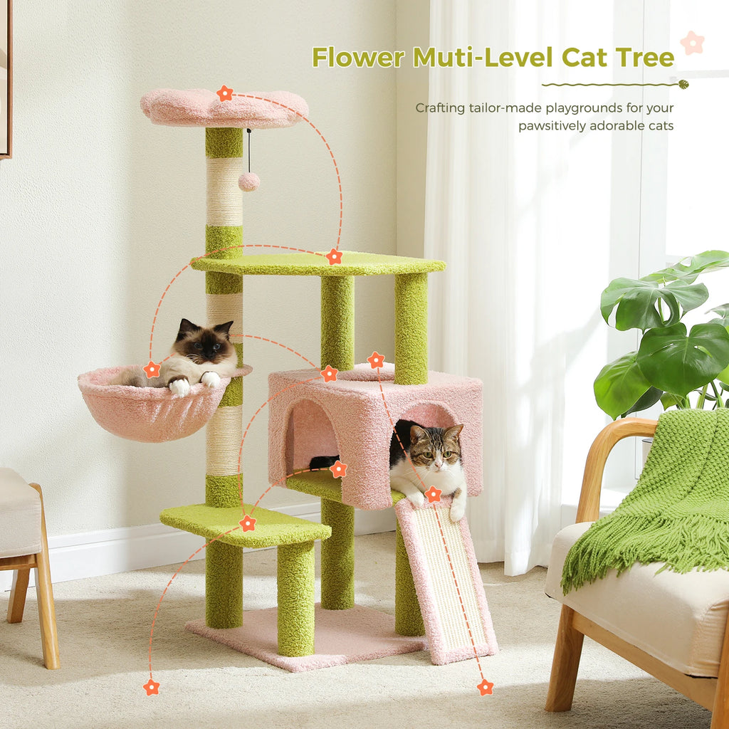 120cm Flower Cat Tree with Ramp & Hammock