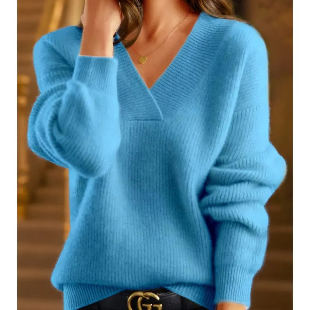 Women's Loose V-Neck Long-Sleeve Sweater