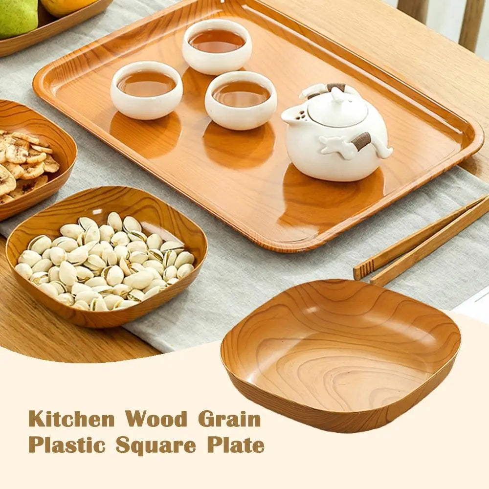 Wood-Grain PP Square Plates — Assorted Packs