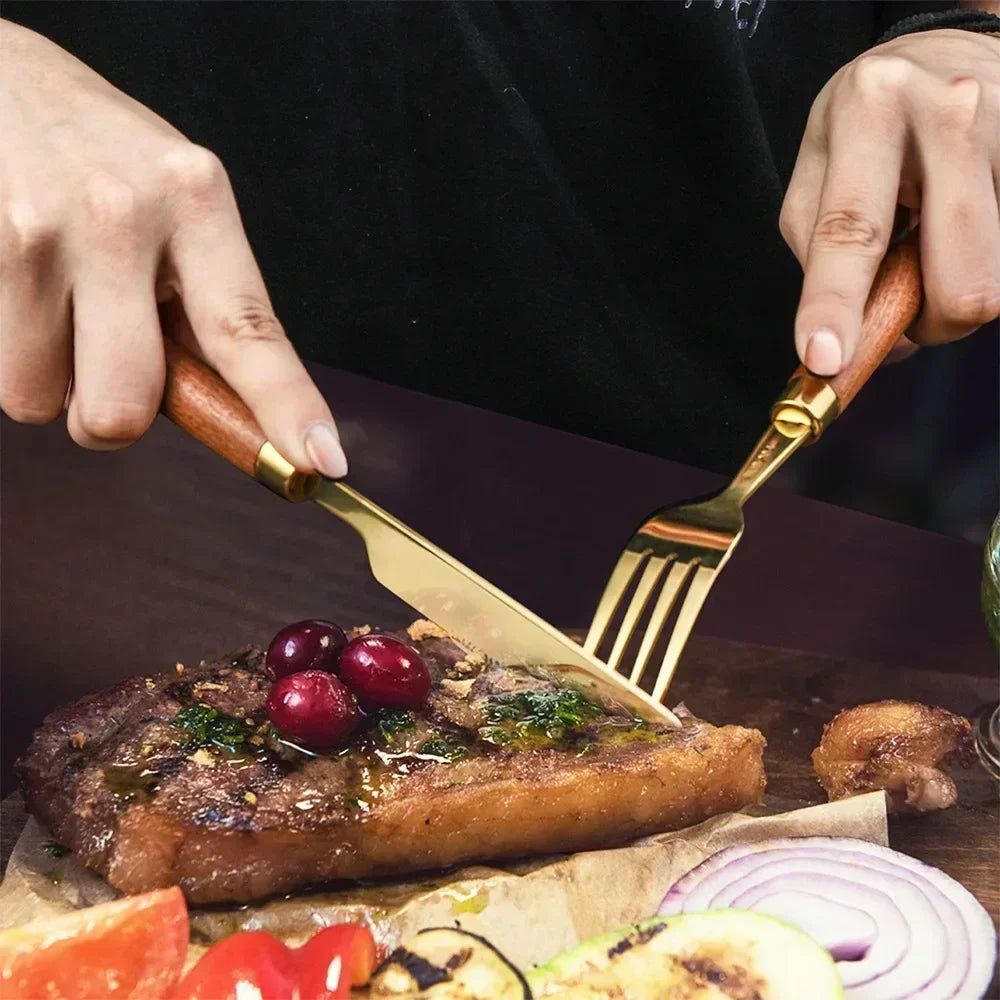 Wood-Handle Stainless Steel Flatware — 4 Pieces