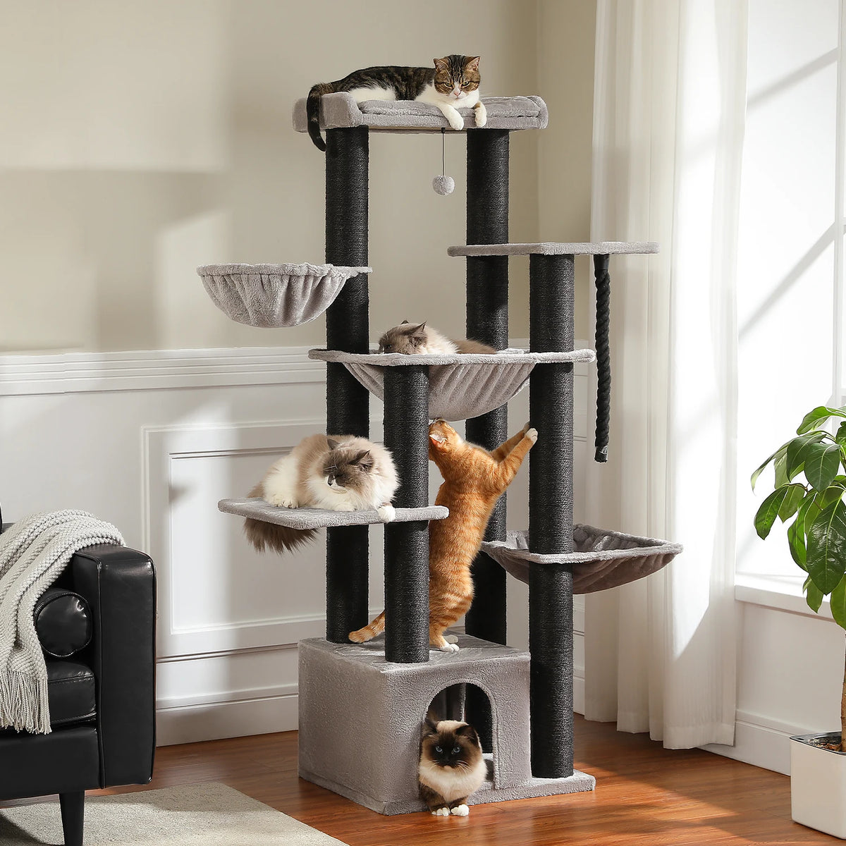 Large Cat Tree for Big Cats Robust Cat Tower with Several Levels Cat House Climbing Tree with Hammock 11 Sisal Posts Large Perch Whispering Desires Shoppe