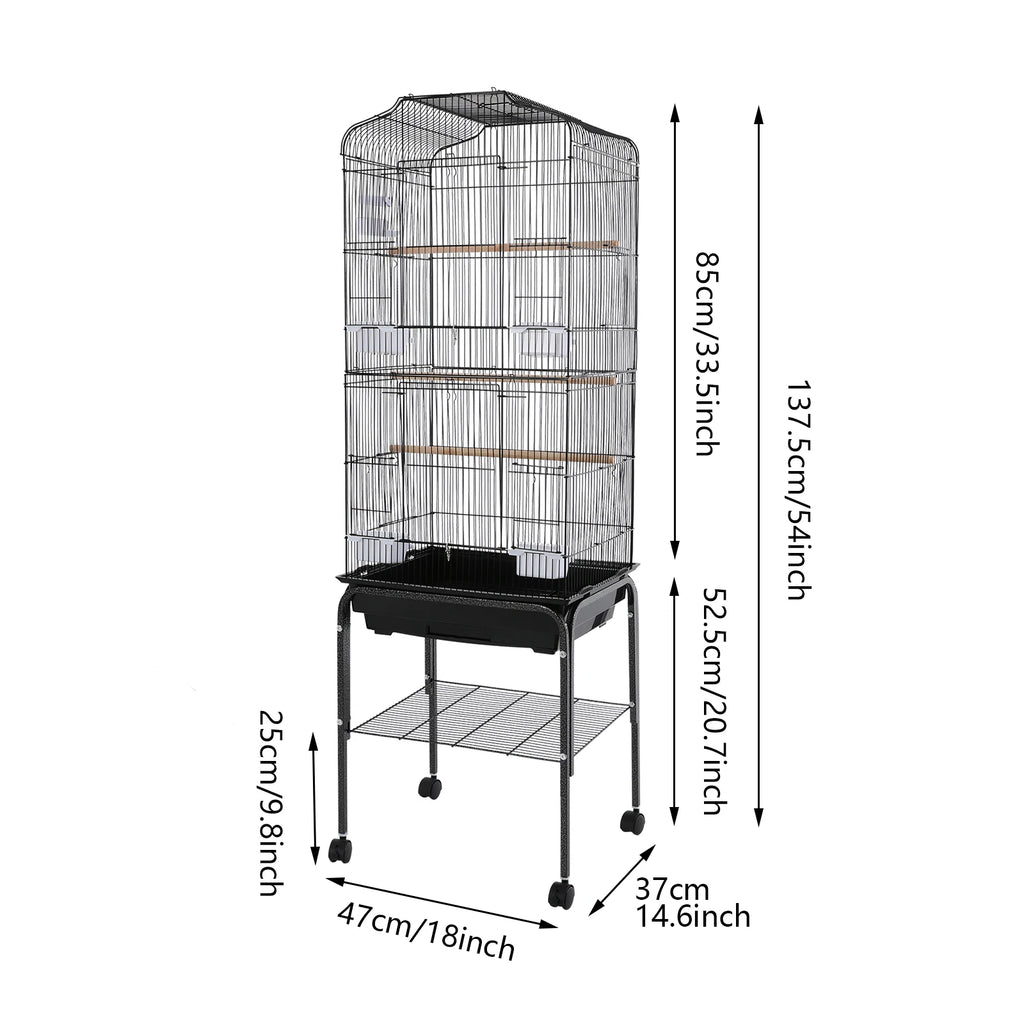 Bird Cage with Rolling Stand & Feeding Bowls