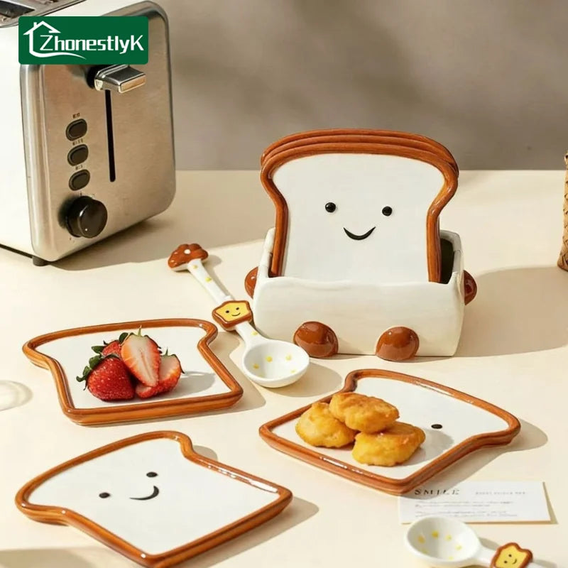 Smiling Toast-Shaped Ceramic Snack Dish