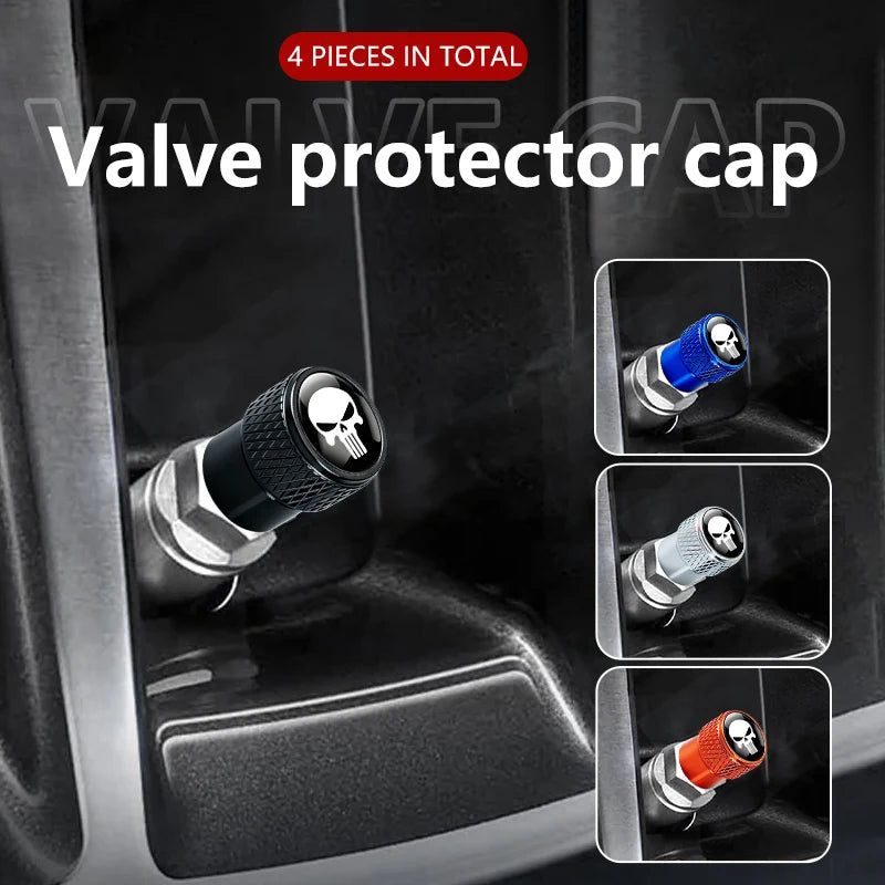 Metal Skull-Design Tire Valve Caps – Set of 4