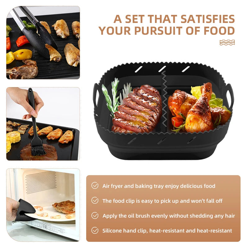 Square Silicone Air Fryer Liner with Divider