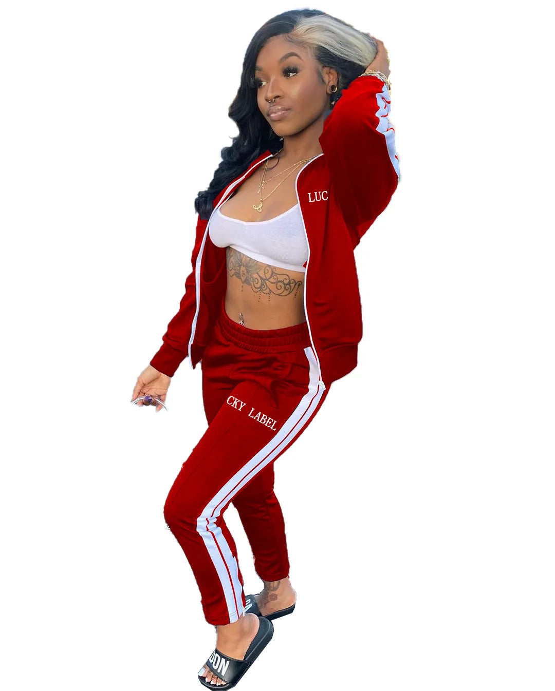 Women's Embroidered Zip-Up Top and Pants Set