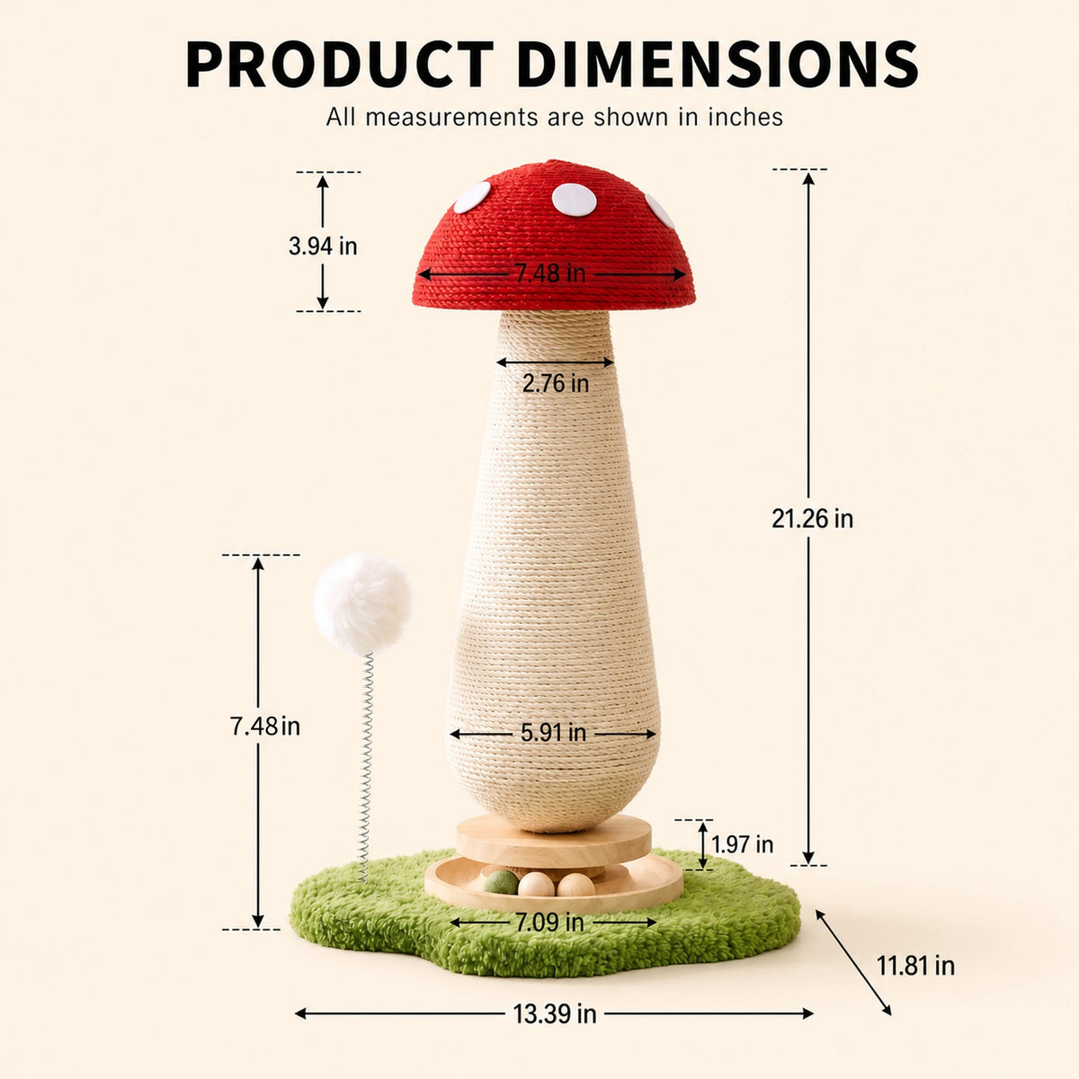 Mushroom or Carrot Cat Scratching Post with Ball Toy