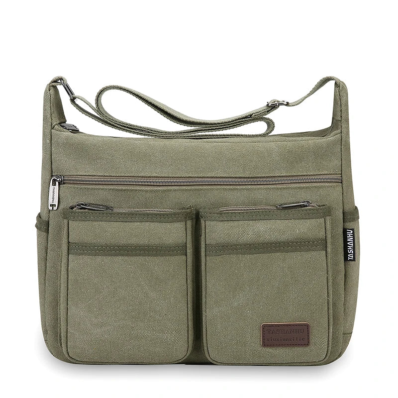 Canvas Crossbody Bag with Zipper Pockets