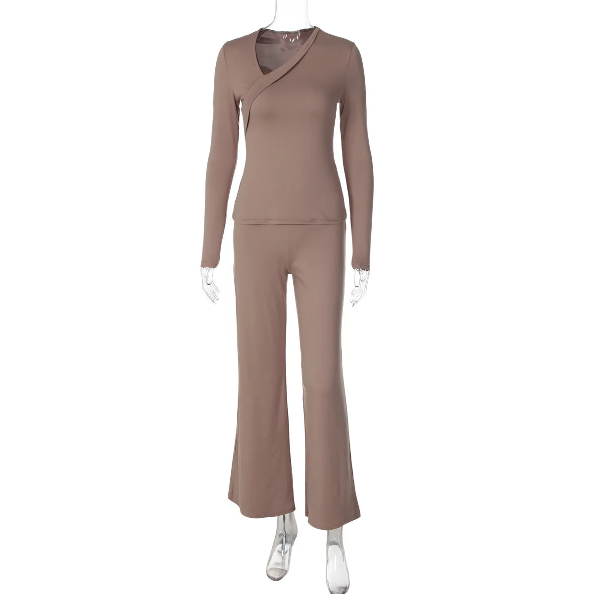 Women's Asymmetric Long-Sleeve Top and Flared Pants Set