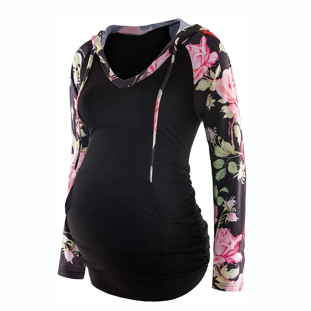 Striped V-Neck Maternity Hoodie