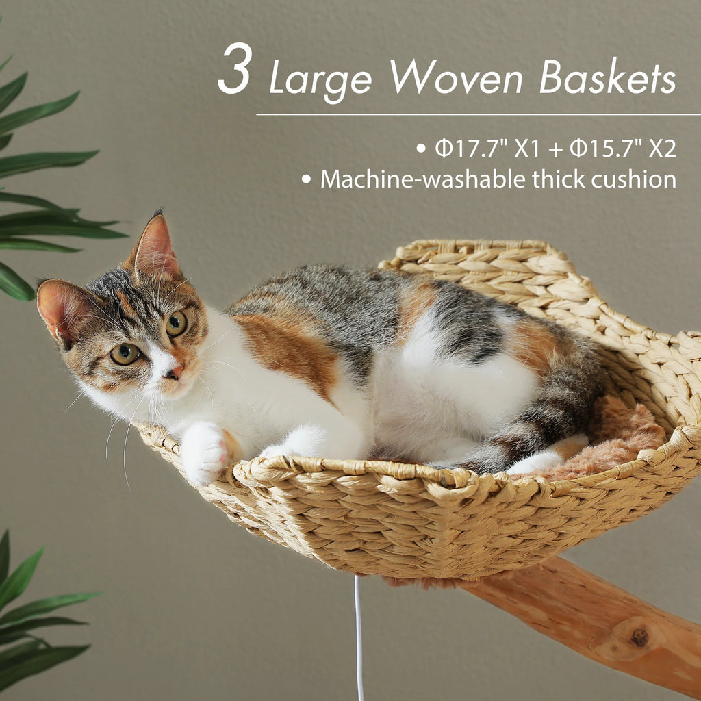 Flower Cat Tree with Wicker Basket Bed