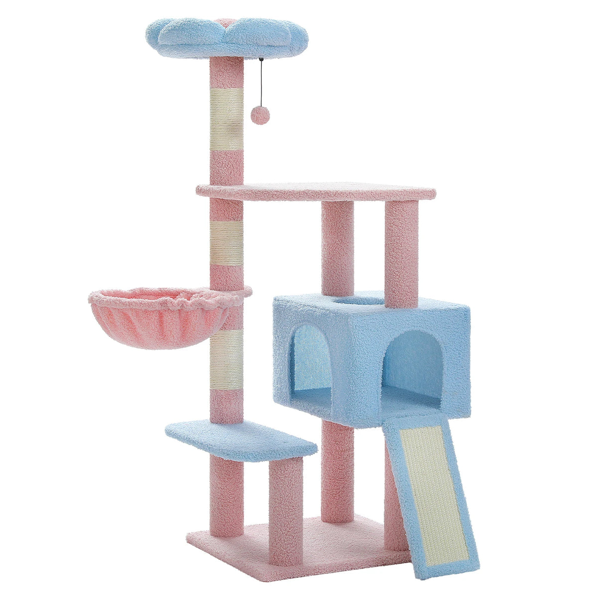 120cm Flower Cat Tree with Ramp & Hammock