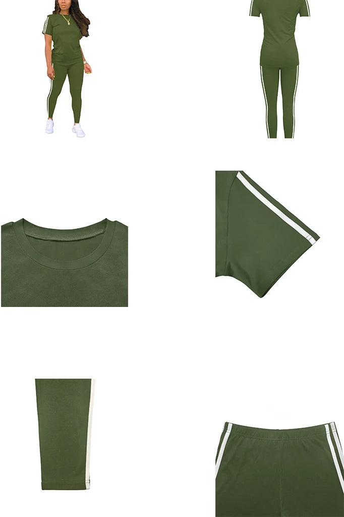 Side-Stripe Short-Sleeve Top & Pants Set