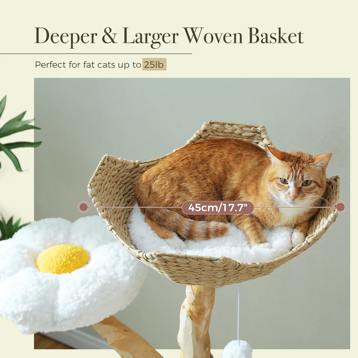 Flower Cat Tree with Wicker Basket Bed