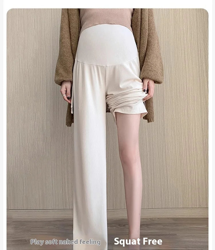 Maternity Trousers Spring and Autumn Outside Wear New Summer Petite Casual Drawstring Straight Wide Leg Trousers Maternity Wear Whispering Desires Shoppe