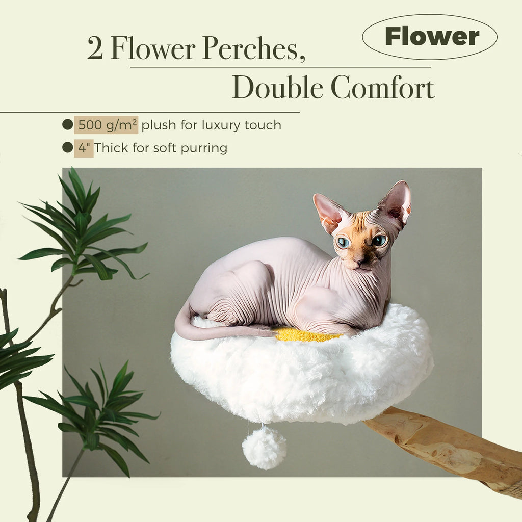 Flower Cat Tree with Wicker Basket Bed