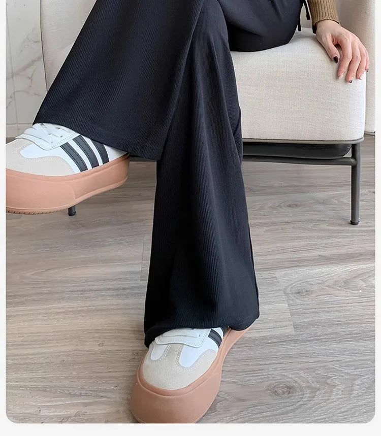Maternity Trousers Spring and Autumn Outside Wear New Summer Petite Casual Drawstring Straight Wide Leg Trousers Maternity Wear Whispering Desires Shoppe