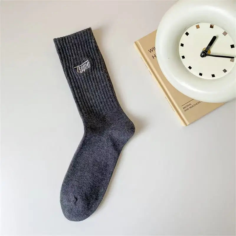 6 pairs of mid length socks for men versatile in all seasons sweat absorbing letter sports simple  comfortable casual socks Whispering Desires Shoppe