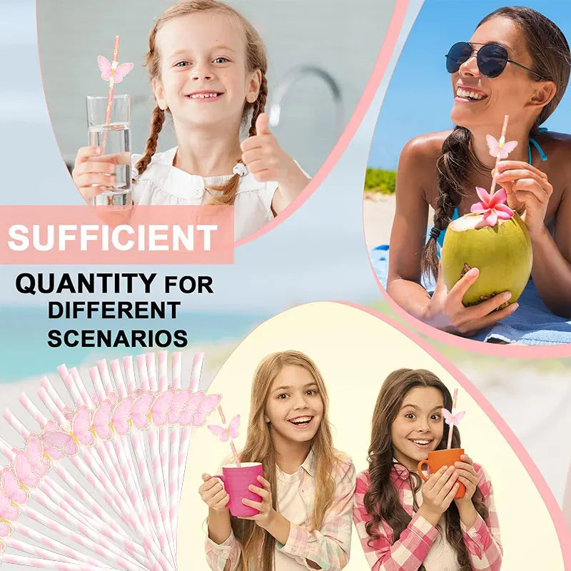 Butterfly Paper Party Straws, 6/12/24 Pack