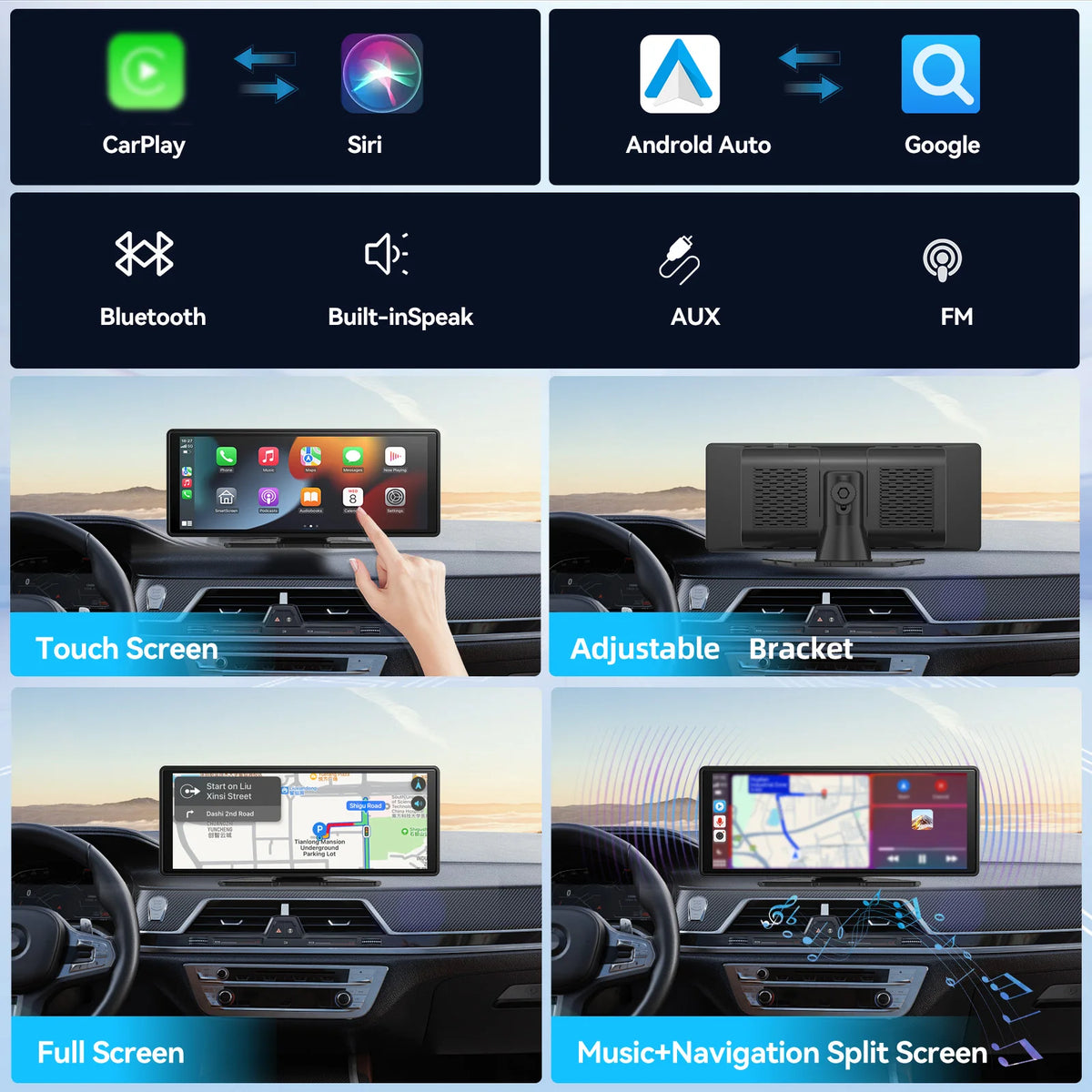 Portable Wireless CarPlay and Android Auto Screen