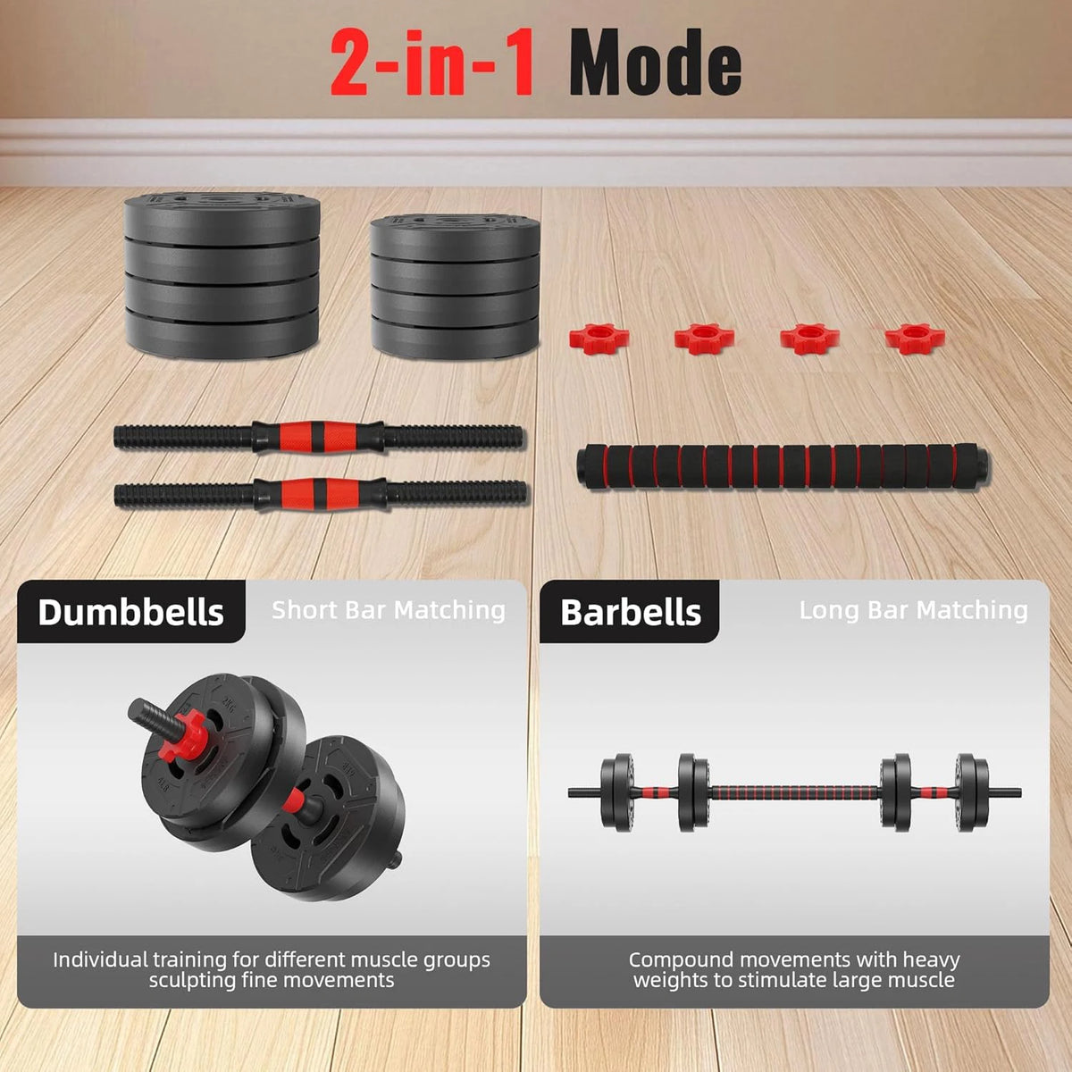 22 lb Convertible Dumbbell & Barbell Set