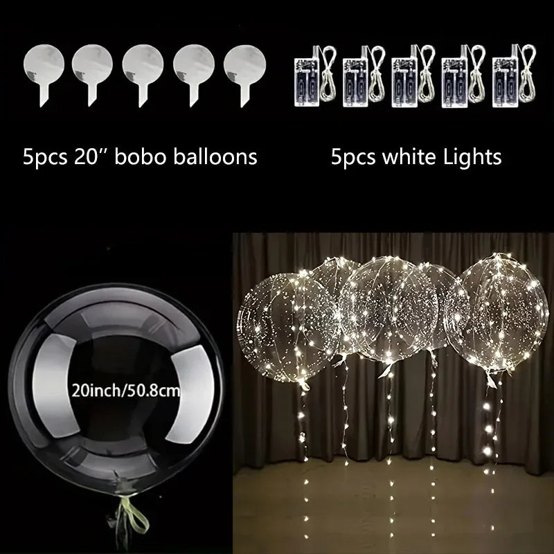 Clear 20-Inch LED Balloons with String Lights, 5 Sets