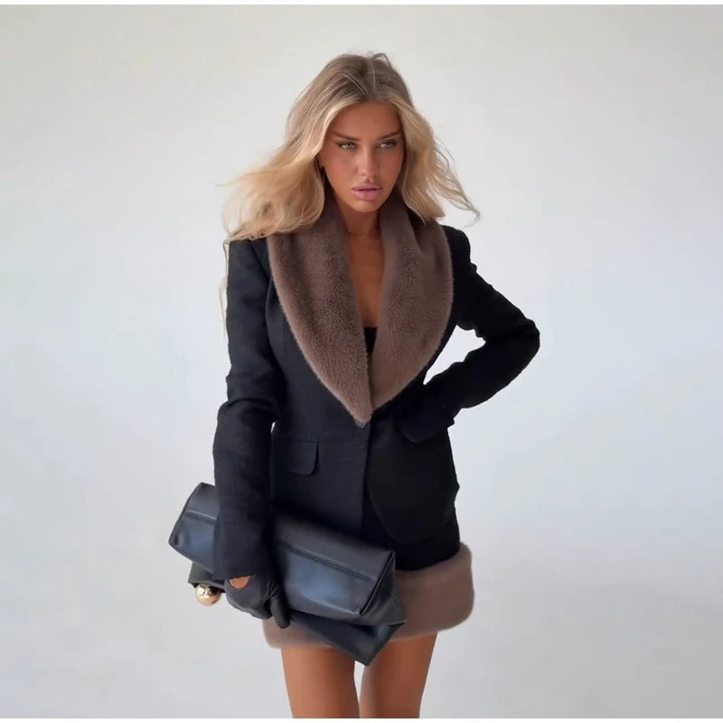 Women's Faux-Fur-Trim Blazer and Mini Skirt Set