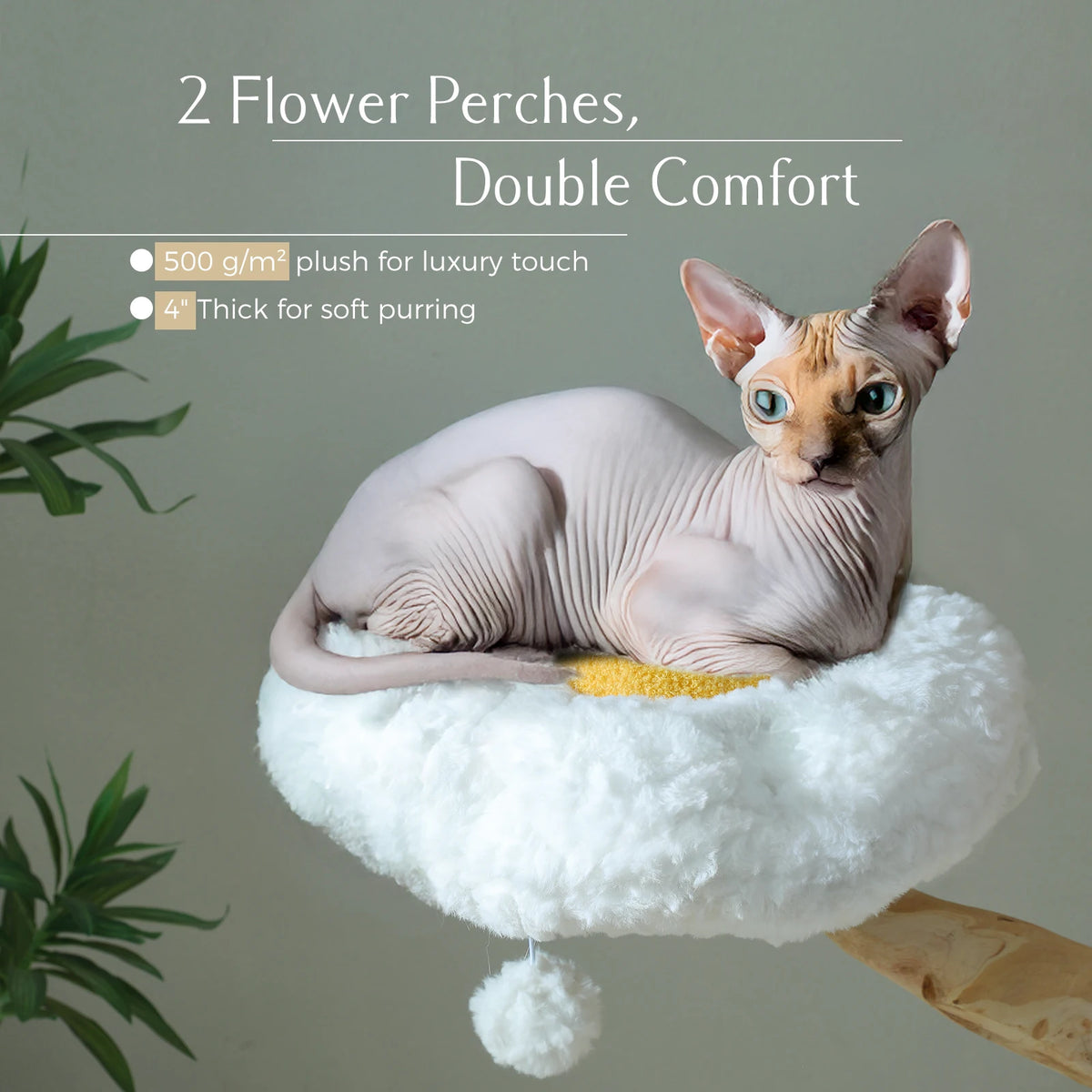 Flower Cat Tree with Wicker Basket Bed