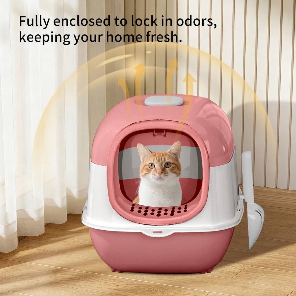Switchable Open/Semi-Enclosed Cat Litter Box, Extra Large Jumbo Size for Multi-Cat Households, Splash-Proof and Anti-Tracking, Dual-Mode Over-the-Top Litter Pan, Low-Entry for Easy Cleaning, Suitable for Cats of Different Siz Whispering Desires Shoppe