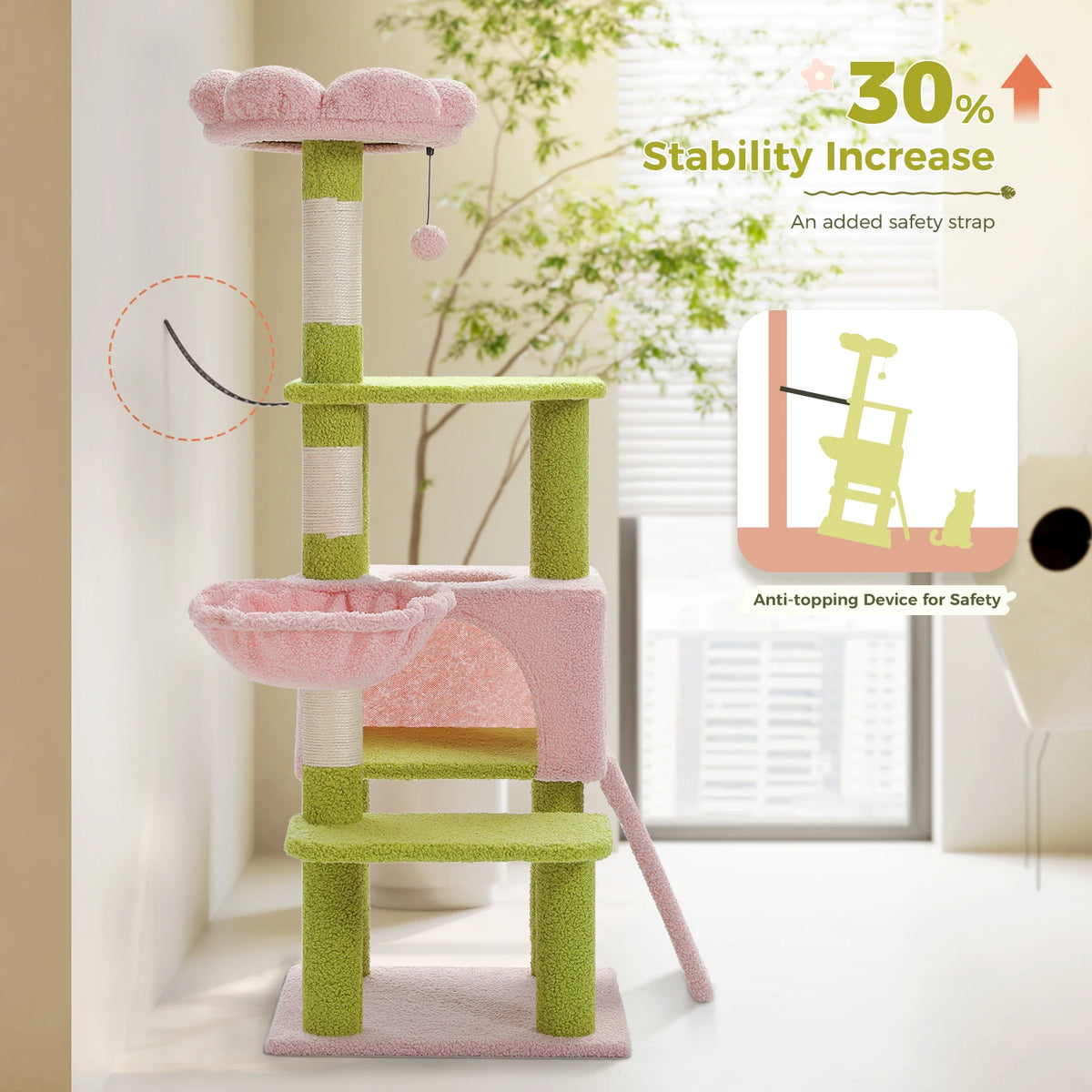 120cm Flower Cat Tree with Condo & Scratching Posts