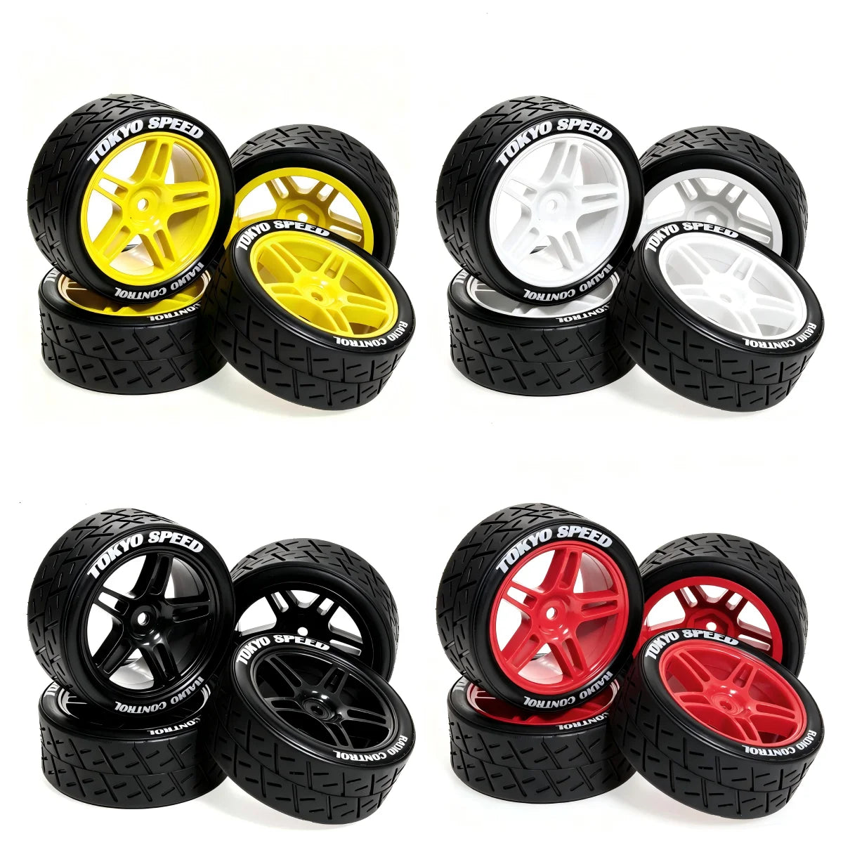 1:10 RC Car Tires & Wheels – Set of 4, 12 mm Hex