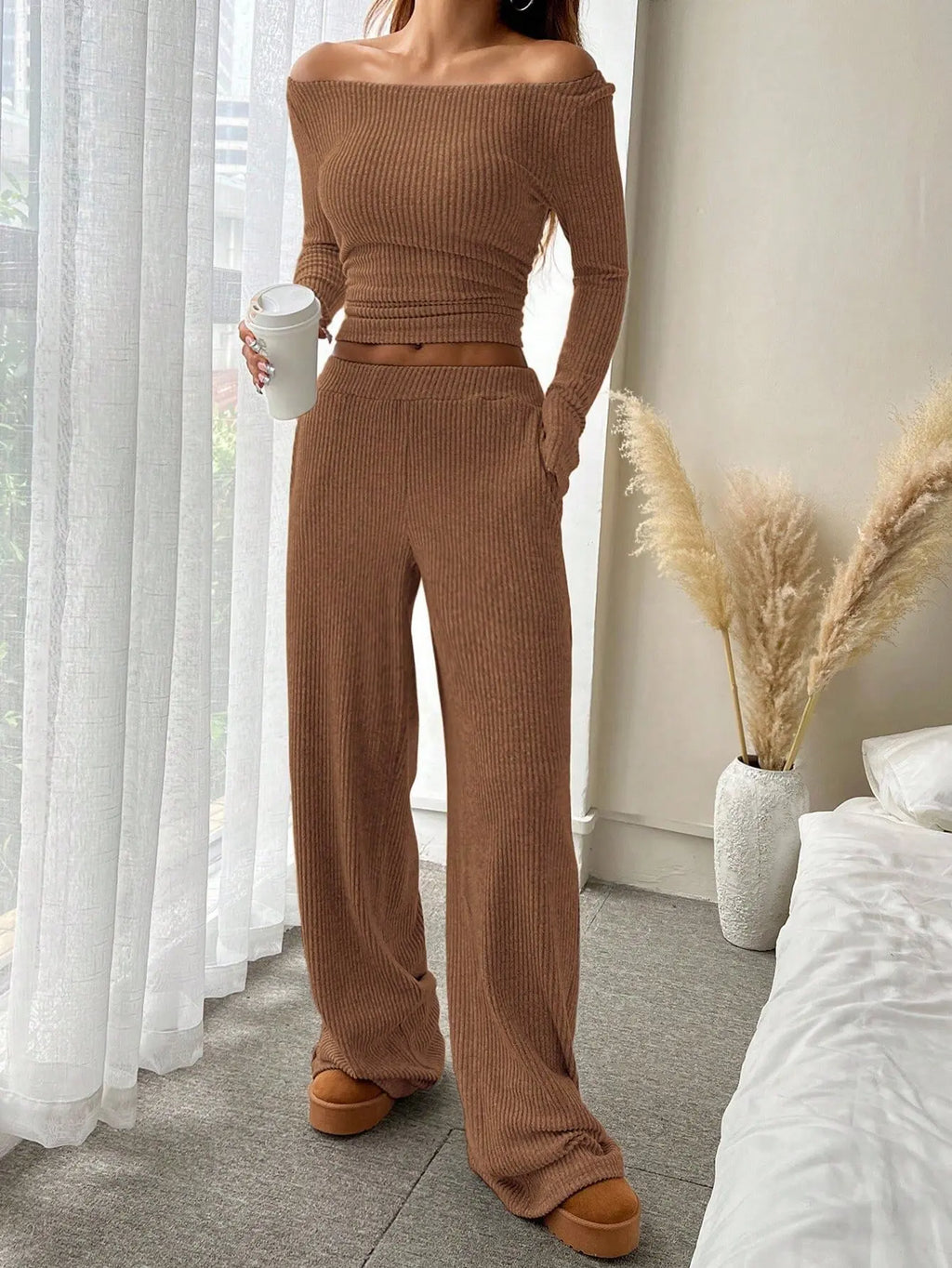 Solid Pullover Top & Pants Set