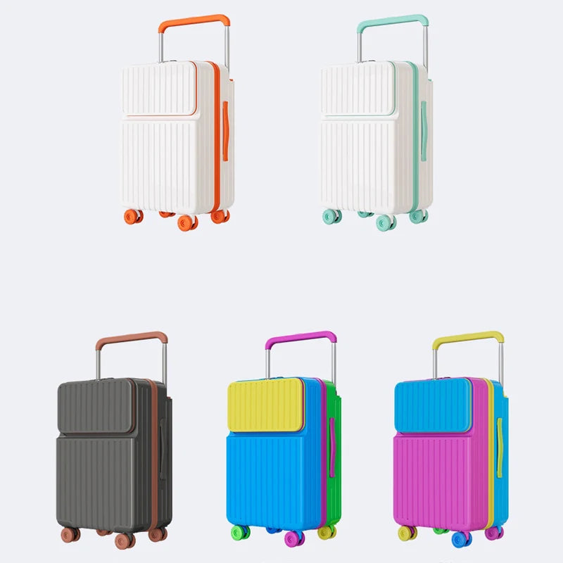 Front-opening Luggage Macaron Colors Pure PC 20 inch Boarding Cabin Suitcase 22/24/26/28 Inch Sturdy and Durable Women's Bags Whispering Desires Shoppe