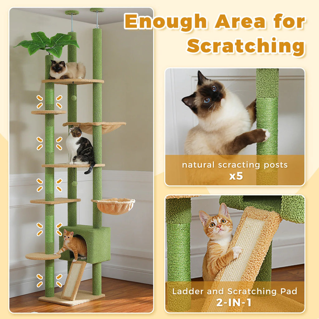 Cactus Cat Tree Floor to Ceiling Cat Tower with Sisal Scratching Post,Comfortable Hammock for Multi-Cat Homes,Cat Accessories Whispering Desires Shoppe
