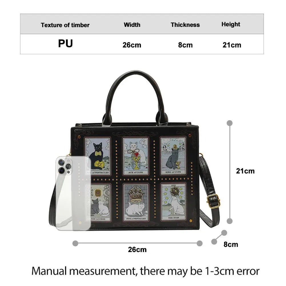 Cat Tarot Print PU Handbag