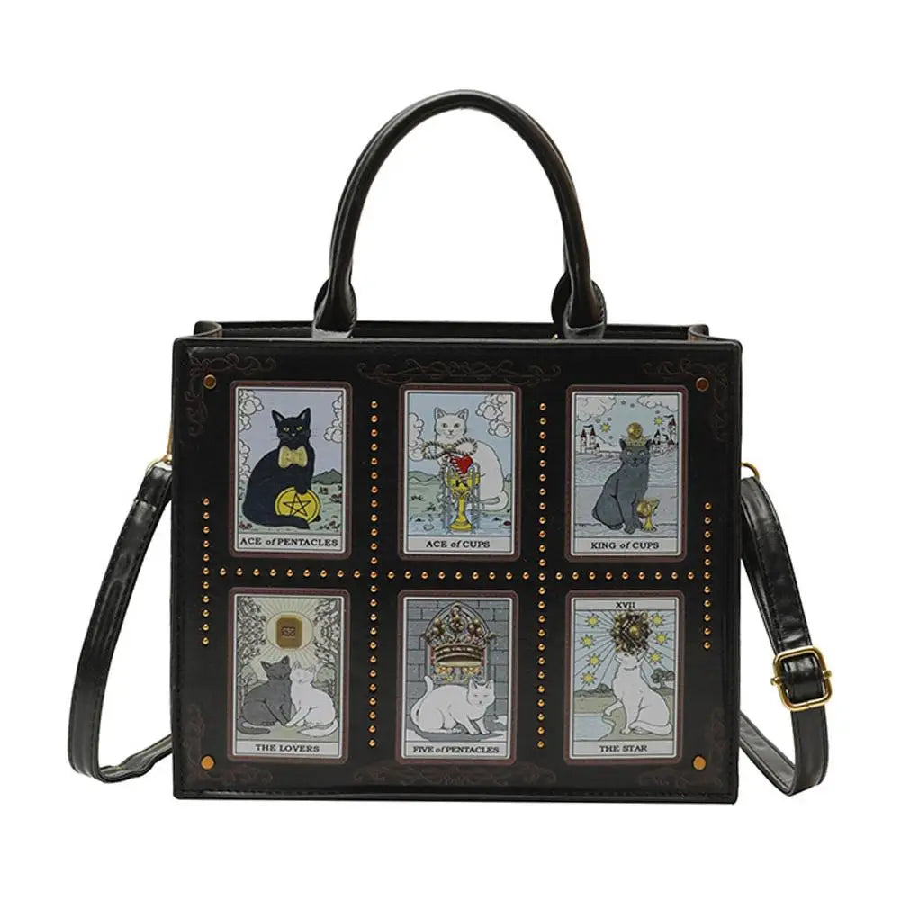 Cat Tarot Print PU Handbag