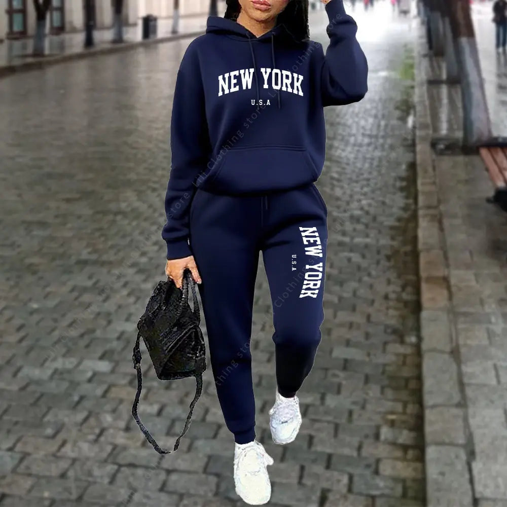 Women's New York Print Hoodie and Pants Set