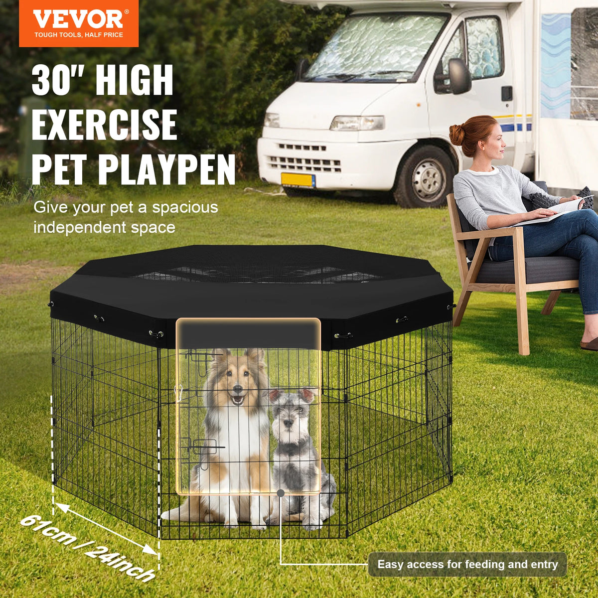VEVOR Eight-Panel Dog Playpen with Fabric Cover