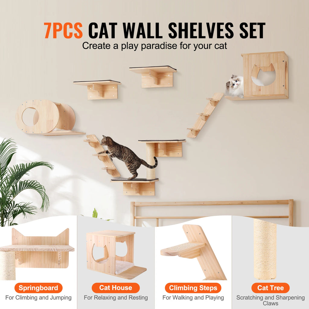 SucceBuy Wall-Mounted Cat Shelves & Hammock