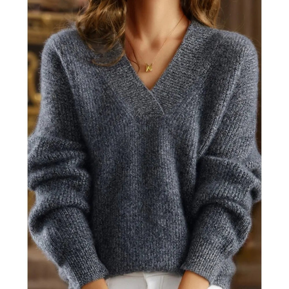 Women's Loose V-Neck Long-Sleeve Sweater