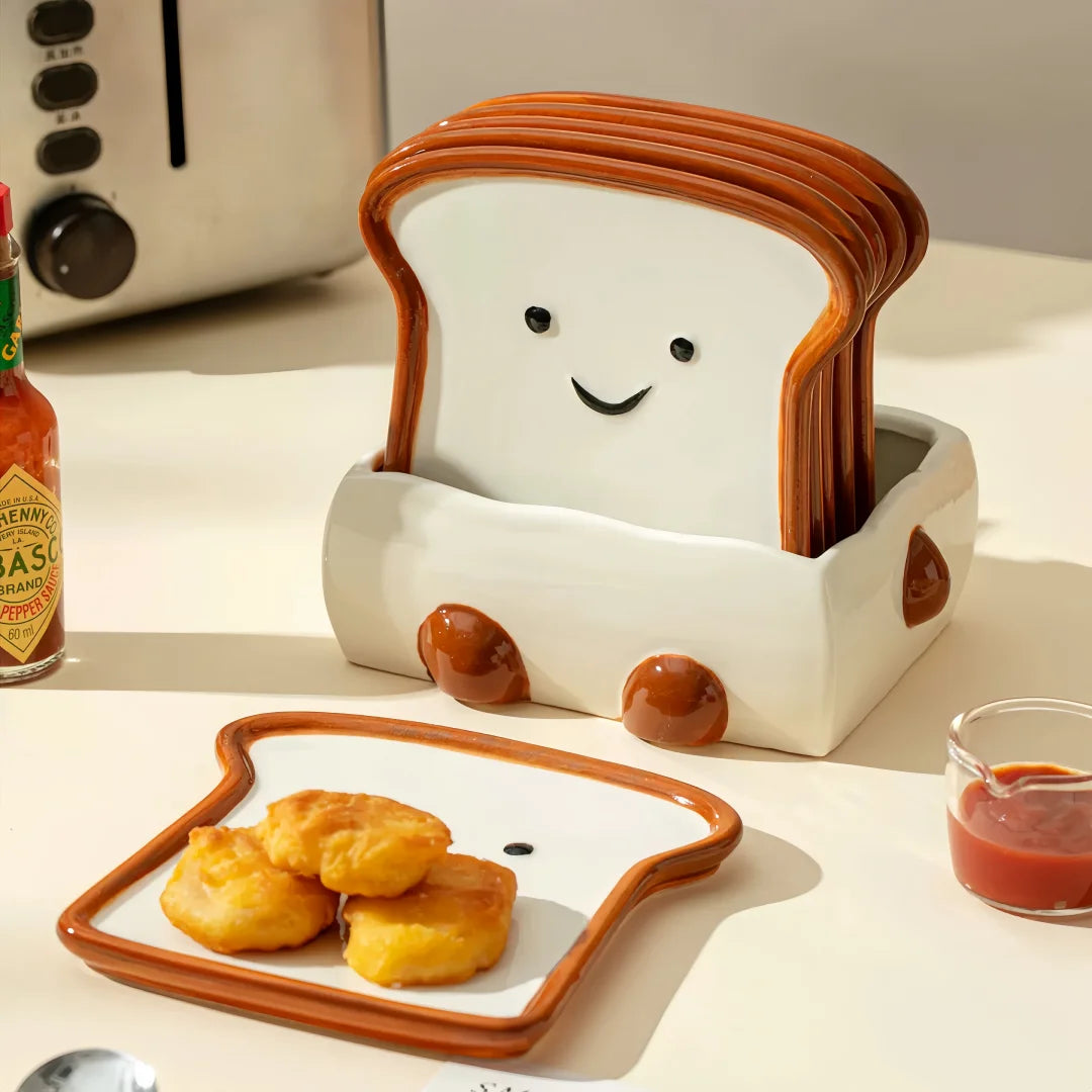Toast-Design Ceramic Tableware with Storage Box