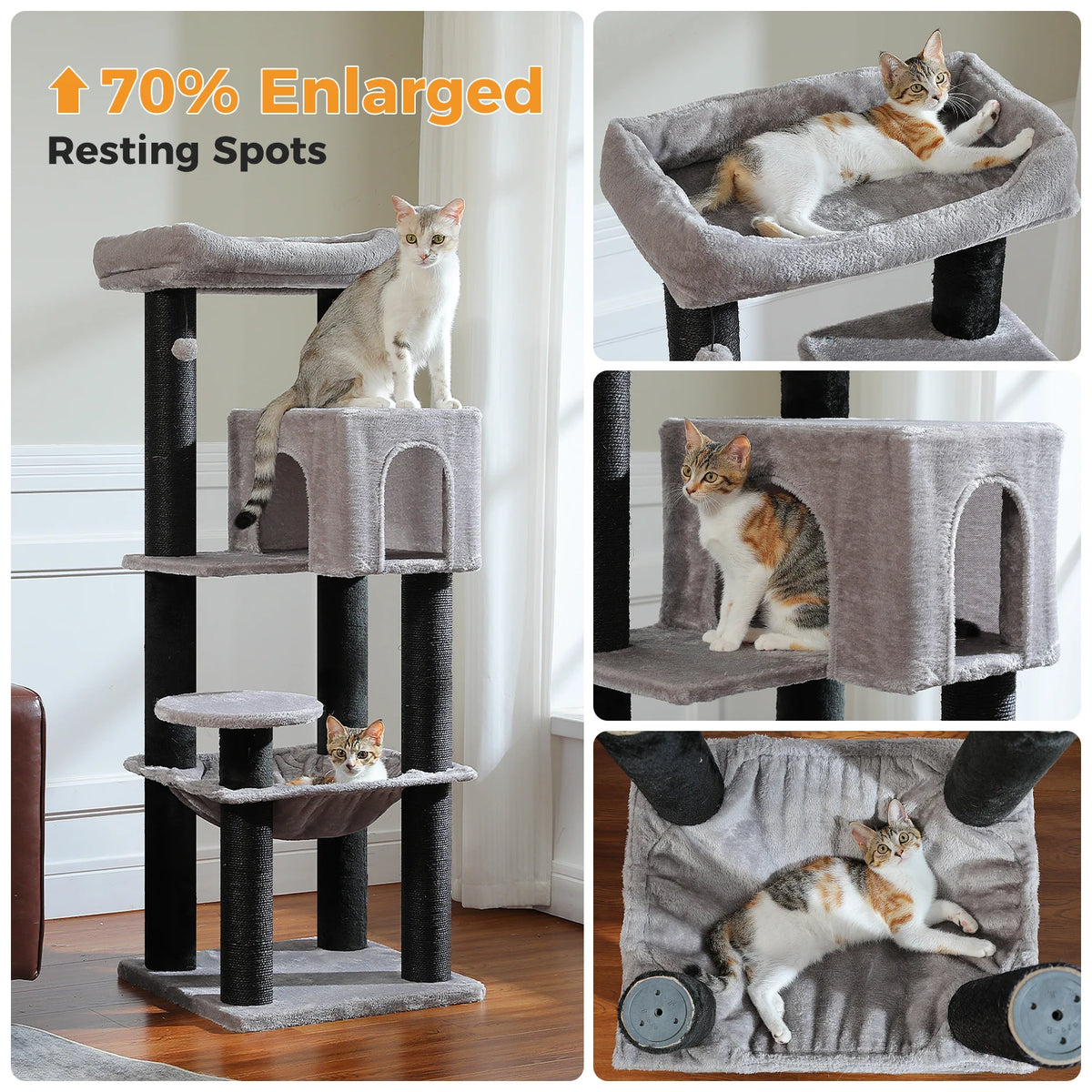147cm Cat Tree with Large Condo & Hammock