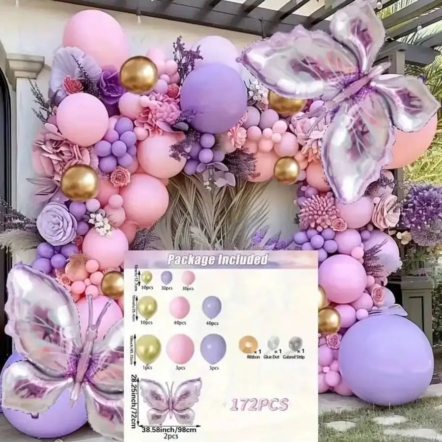 Purple Butterfly Balloon Garland Kit, 172 Pieces