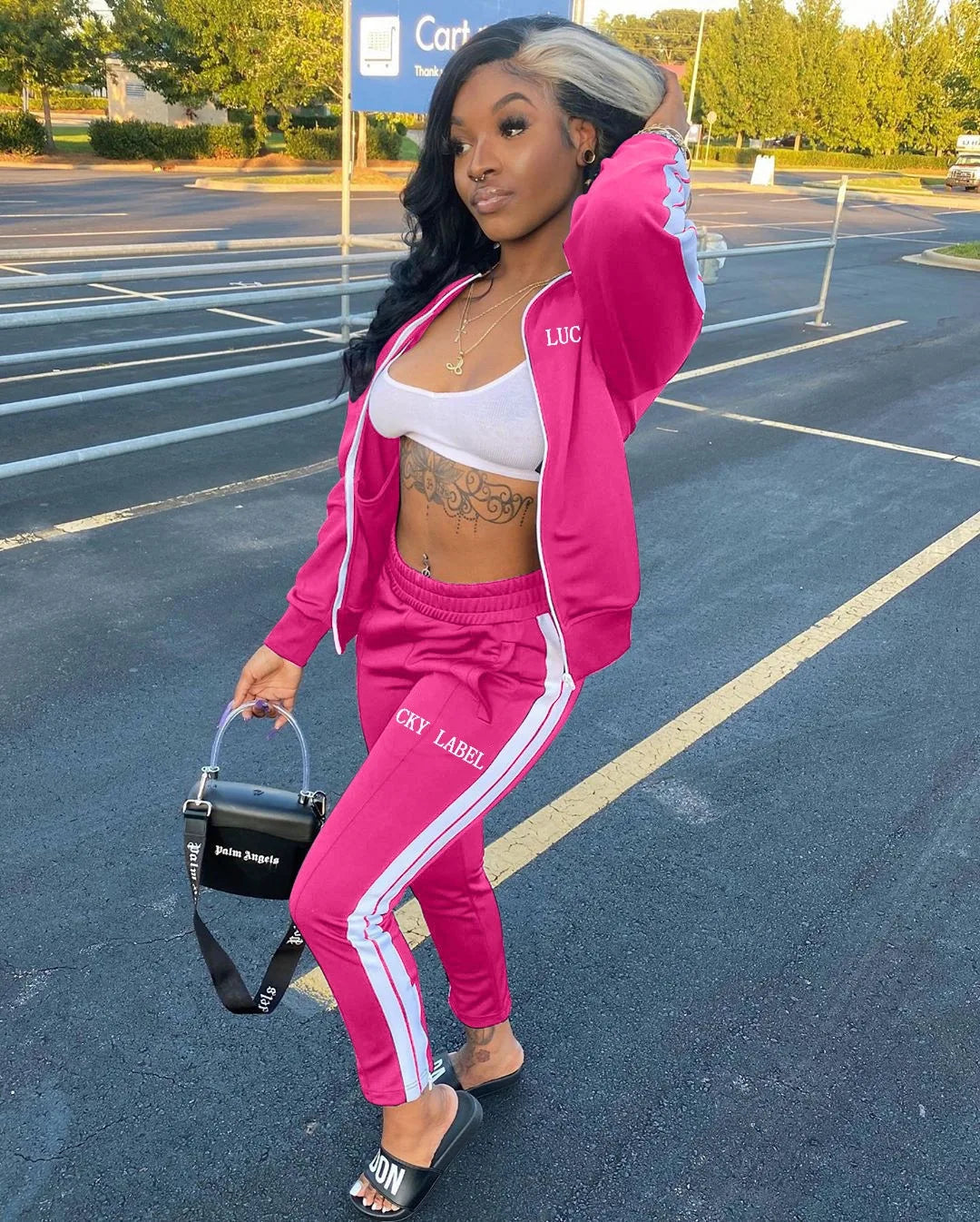 Women's Embroidered Zip-Up Top and Pants Set