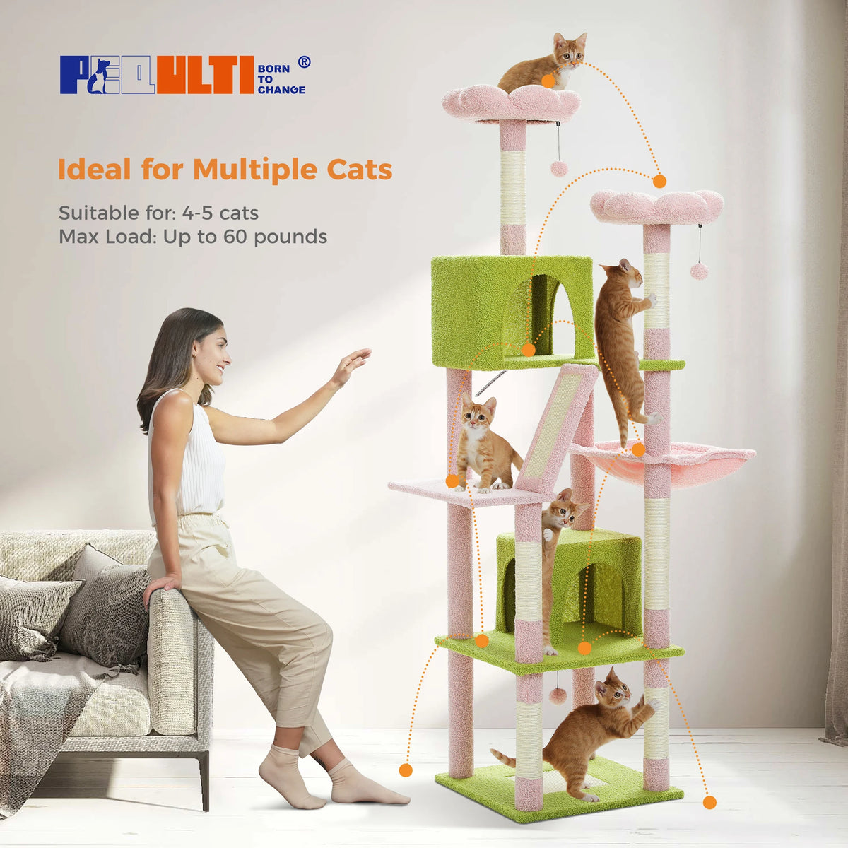 Multi-Level Cat Tree with Scratching Posts, Cozy Condo, Hammock, Large Cat Tower for Indoor Cats, Cat Scratching Board, Cat Toys Whispering Desires Shoppe