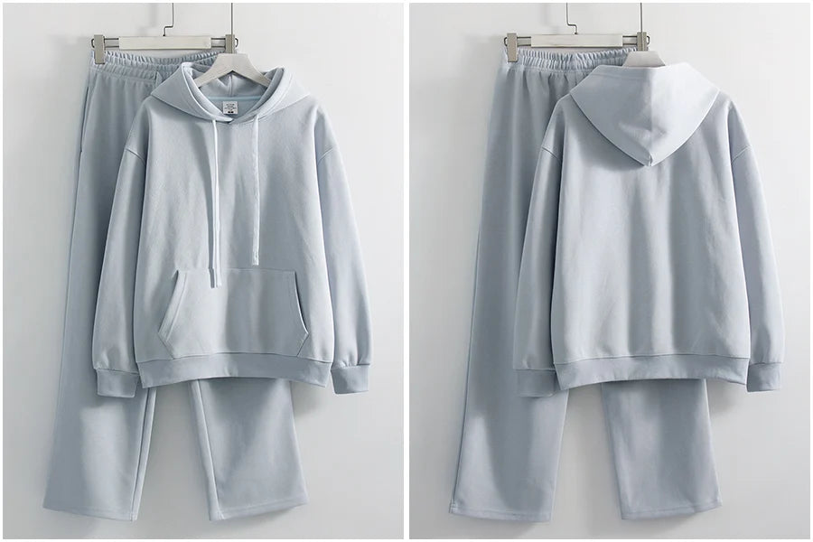 Women's Cotton-Blend Hoodie and Wide-Leg Pants Set