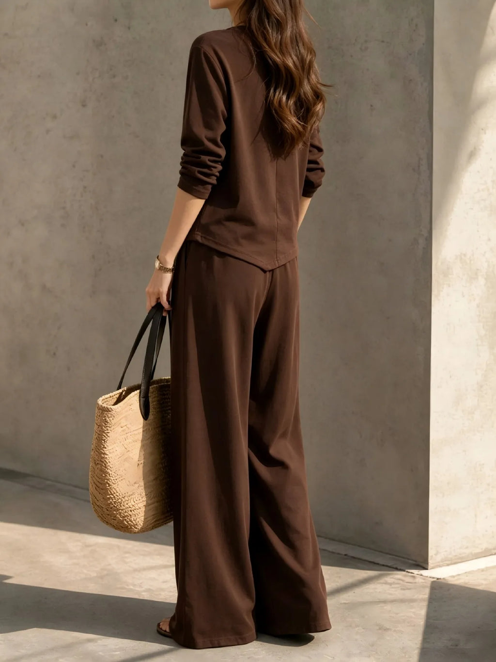 Women's Asymmetric-Hem Top and Wide-Leg Pants Set